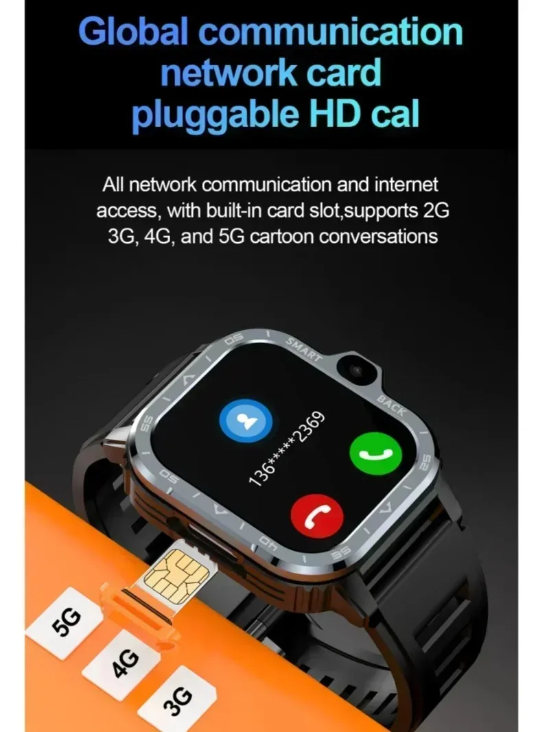 Fitness Sports Smart Watch Built-in GPS HD Camera SIM Card Slot Heart Rate Blood Pressure Monitoring Smart Wristwatch