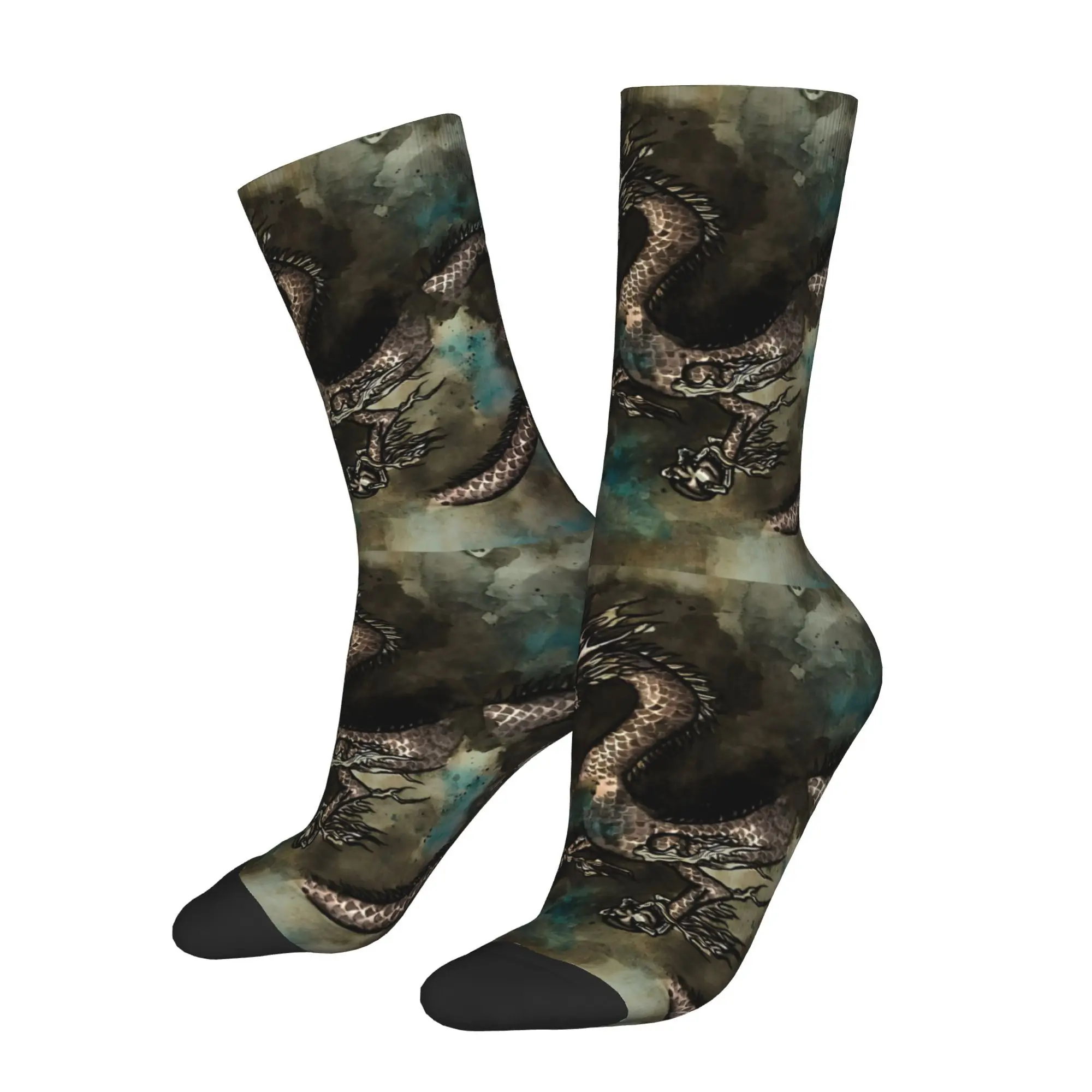 

China Ink Painting Plants Animals Men Cycling Socks All Season Breathable Athletic Crew Socks for Spring Summer Fall Winter