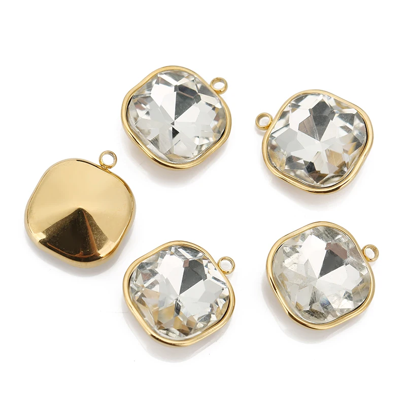 5 개/몫 스테인레스 스틸 스퀘어 펜던트 직사각형면 처리 된 유리 크리스탈 매력 팔찌 귀걸이 목걸이 쥬얼리 만들기