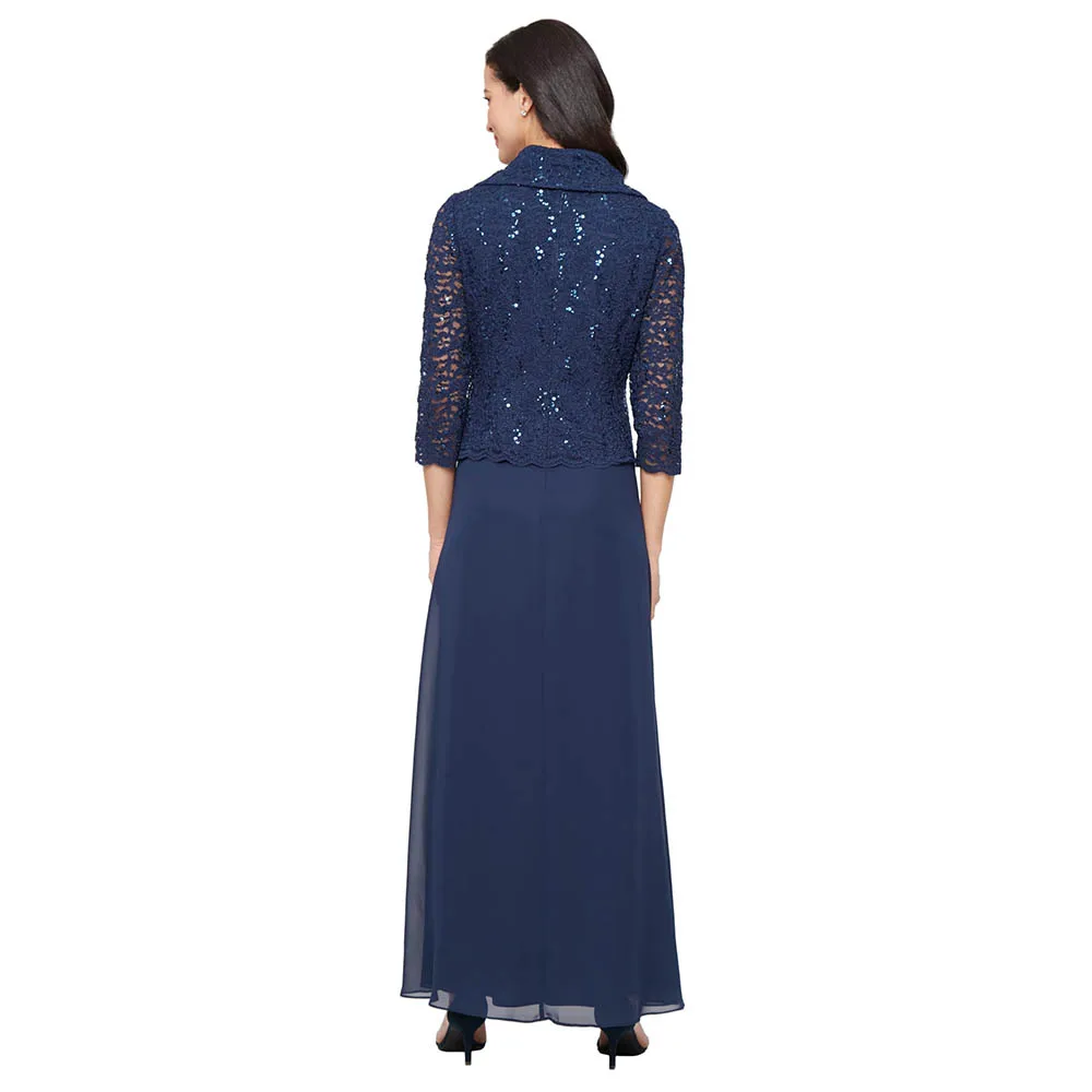 Customized Women's 3/4 Sleeve Portrait Collar Stretch Lace Bodice Mother of The Bride Dress Wedding Party Dresses