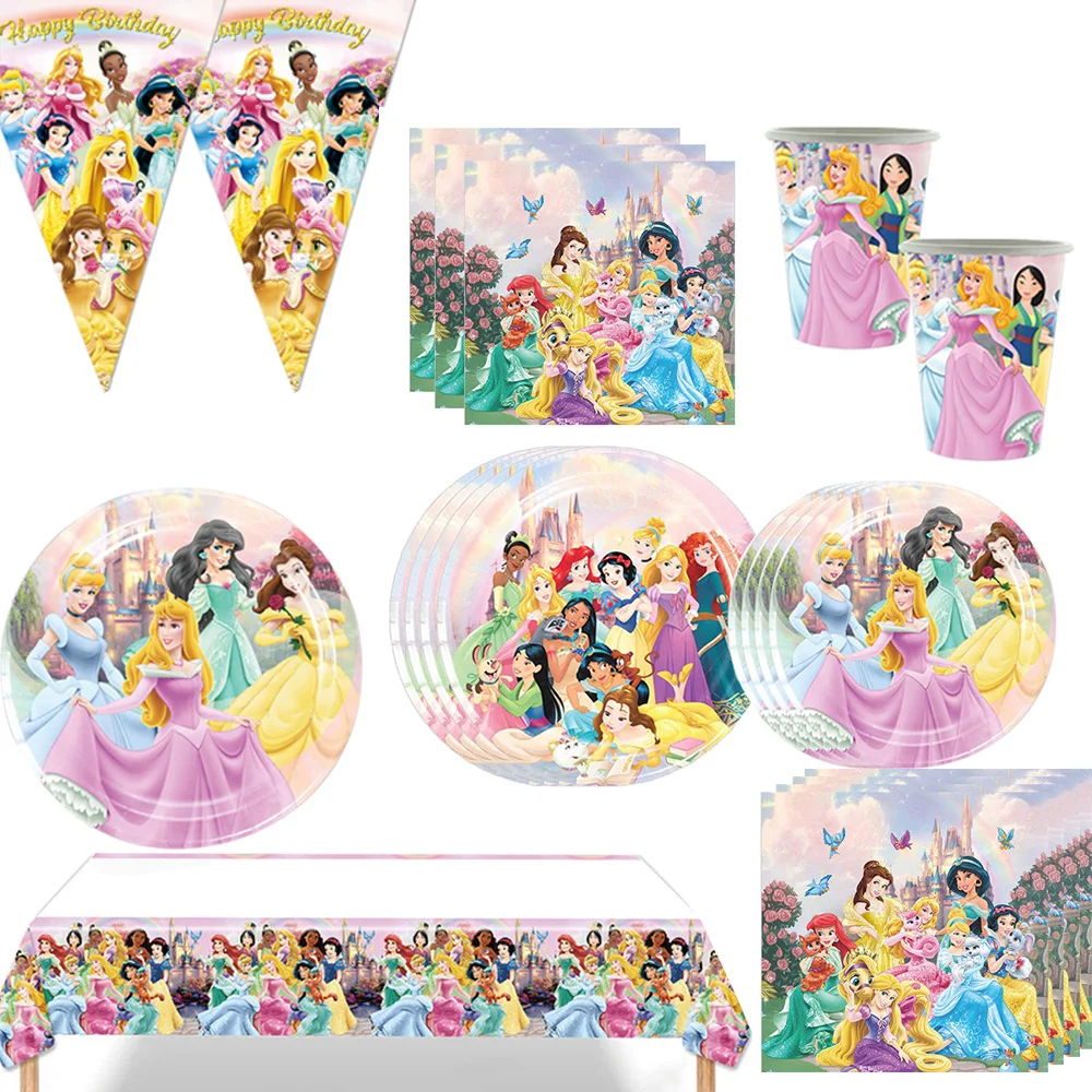 

Princess Party Supplies Birthday Disposable Tableware Set Tablecloth Paper Plate Napkin for Kid Girl Birthday Supplies