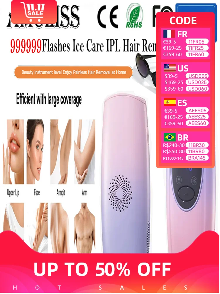 Amuliss Hair removal IPL Depilator Pulses Permanent Laser Epilator Painless  Bikini face and body machine home-appliance Devices