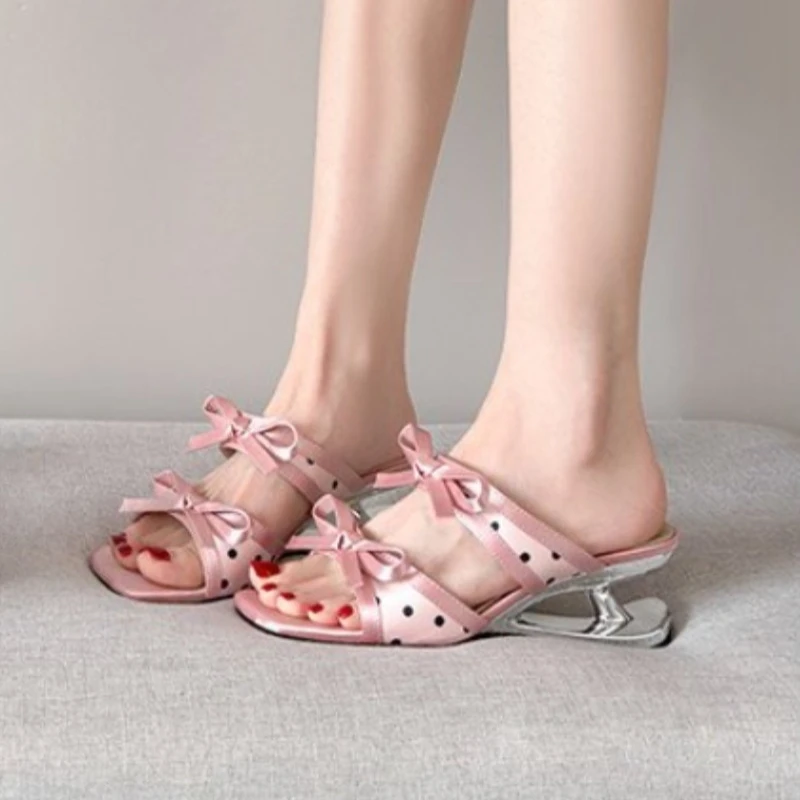 Fashion Bow Flat Sandals with Unique Heel High Heels for Women 2026 New Style Slippers