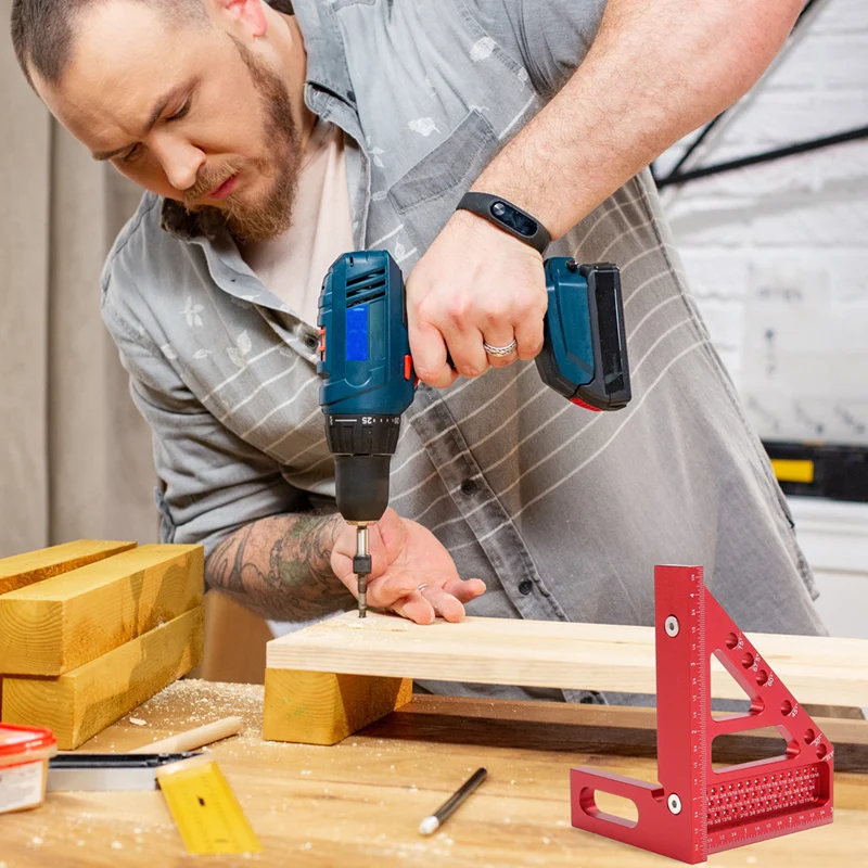 Strumento di misurazione Goniometro quadrato per la lavorazione del legno Quadrato per la lavorazione del legno in lega di alluminio con perni di centraggio Scriber per pescatore