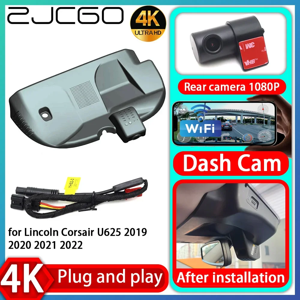 

ZJCGO UHD 4K 2160P Plug and Play DVR Dash Cam Camera Video Recorder for Lincoln Corsair U625 2019 2020 2021 2022