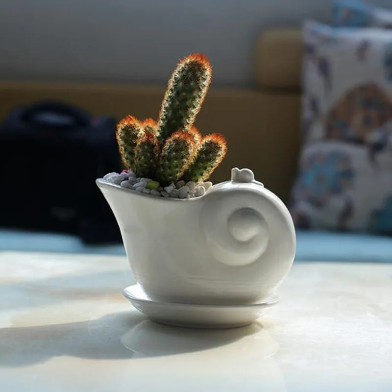 Ceramic Green Plant Pot Creative Spiral Shell Flowerpot Breathable Vase Desktop Ornaments Garden Art Home Decor