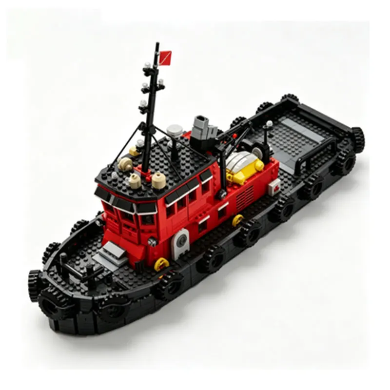 MOC 1469pcs Harbor Tugboat Red Maritime Rescue Towing Boat Small Particle Assembly Building Model Toy