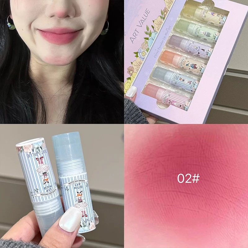 6個入りベルベットリップミストリップマッドセット、塗りやすい、長持ちするナチュラルリップメイク、ホリデーギフト