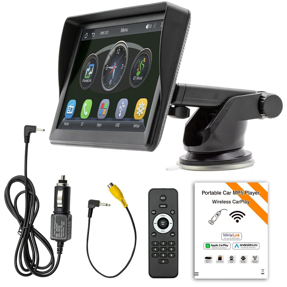 Nowy 7-calowy przenośny bezprzewodowy odtwarzacz MP5 Carplay do samochodu z Bluetooth, karty pamięci i modułem multimedialnym.