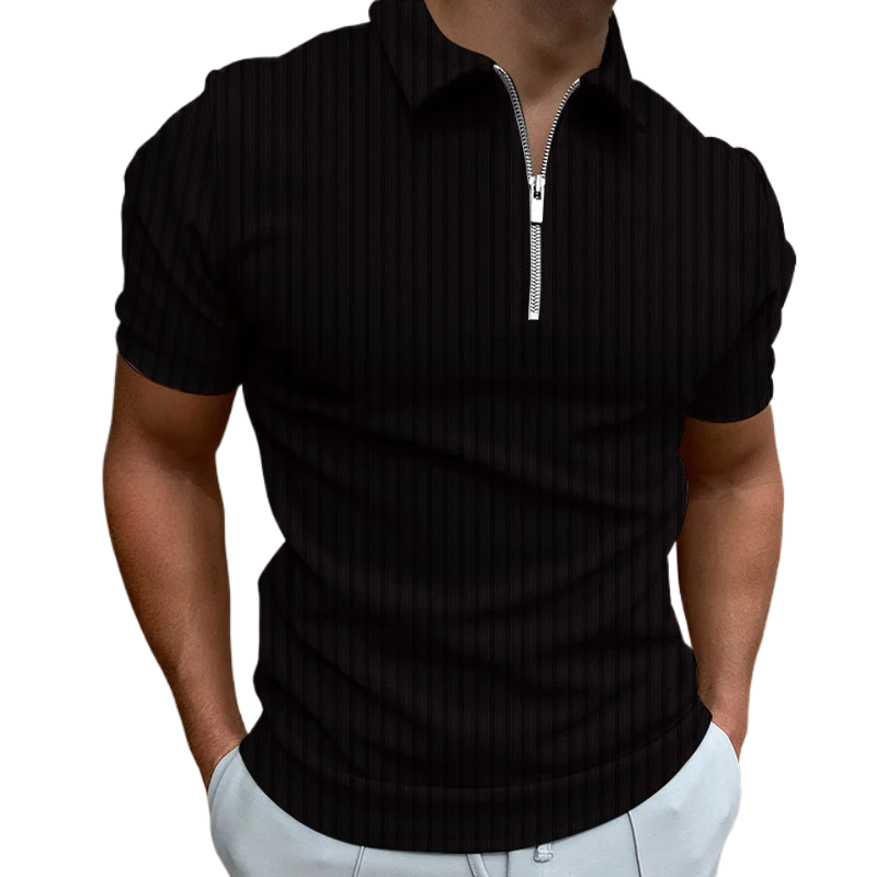 Men\'s Fashion Polo Shirts 2023 Summer Stripe Zipper Mens Polo Shirt Solid T-Shirt Brand Short-Sleeved Shirt Casual Slim Tops