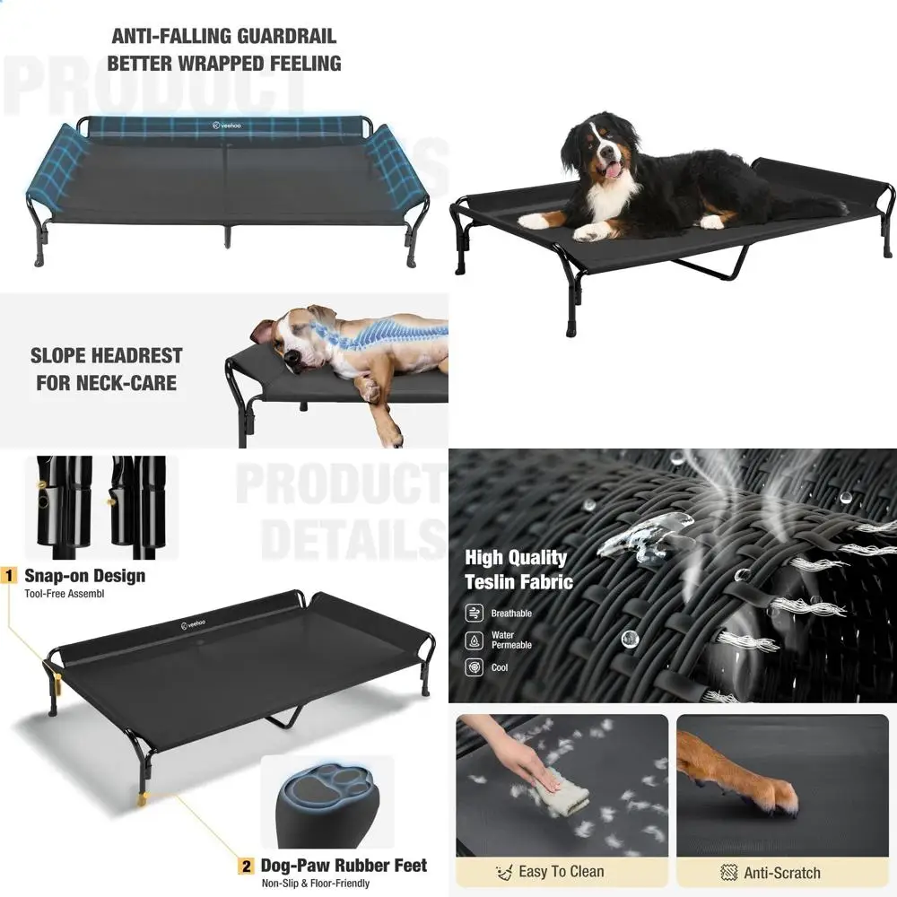 

Elevated Dog Bed with Guardrail, XL Outdoor & Indoor Pet Cot, Washable Mesh, Non-Slip Surface, 62.5 x 37, Black