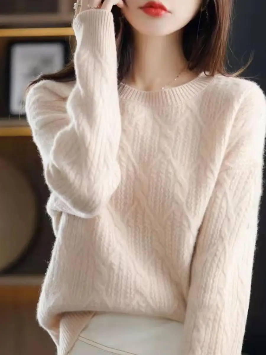 

Faionable Lazy Sle Вязаный свитер Низкий круглый Ne Свободный женский осенне-зимний Новое поступление Длинный свеч Base irt...