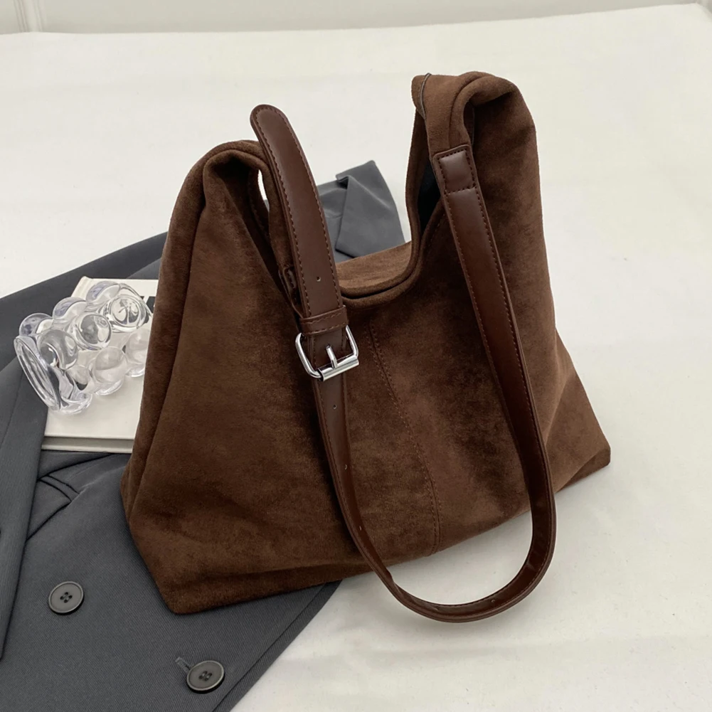 Bolso de hombro de gamuza para mujer, bolso con asa de calidad, bolso Hobo elegante de gran capacidad, bolso de mano informal de Color sólido, bolso para ir al trabajo diario