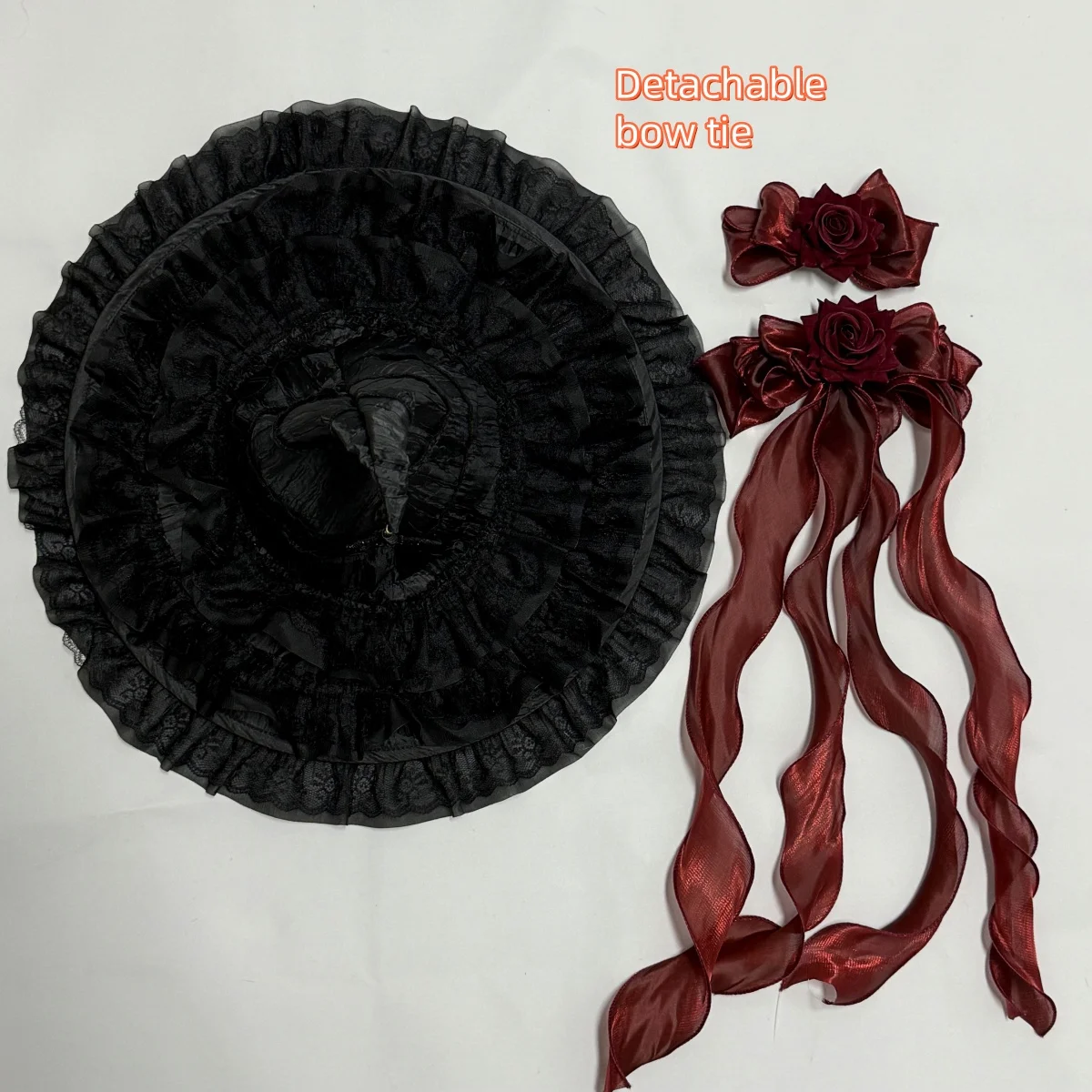 ハロウィン魔女帽子ロリータプリンセスレディースサンハット原宿女性女の子ゴシック手作りビッグボウノットバットフリースレース大人用帽子