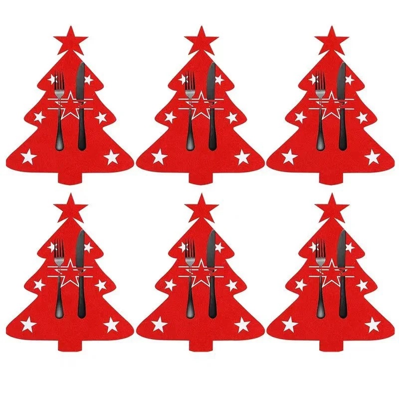 6/12Pcs Weihnachten Baum Besteck Halter Taschen Messer Folk Halter Taschen Filz Geschirr Dekoration Abendessen Besteck Besteck Abdeckungen – Detail 4