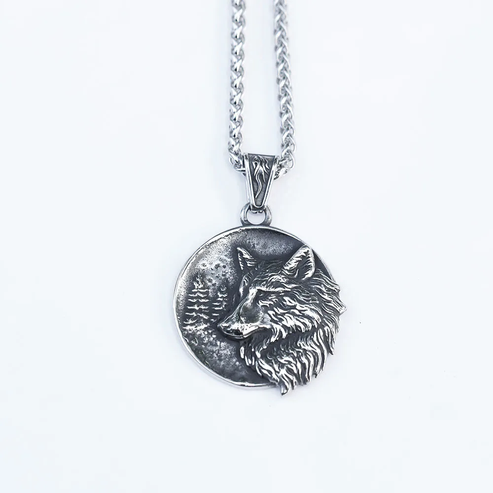 2024 Męski naszyjnik ze stali nierdzewnej 316L Vintage Round Viking Animal Wolf Wisiorek Łańcuch Naszyjnik na prezent Darmowa wysyłka — zdjęcie 6