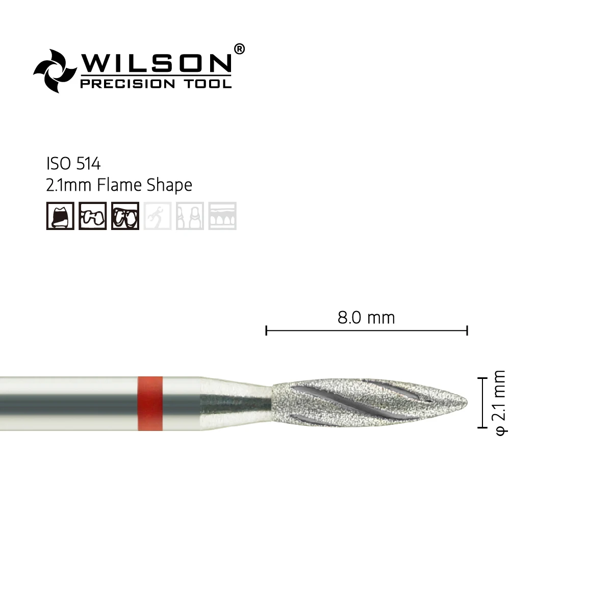 2.1mm Flame Shape 8005221 With Cooling Groove High Wearing Feature Well Sun Dental Diamond Bits Dental Bur