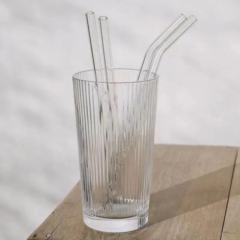 375ml Stripe Glass Cup Clear Ice Coffee Mug with Lid and Straw Bubble Tea Cup Juice Glass Beer Can Milk Mocha Cups Drinkware