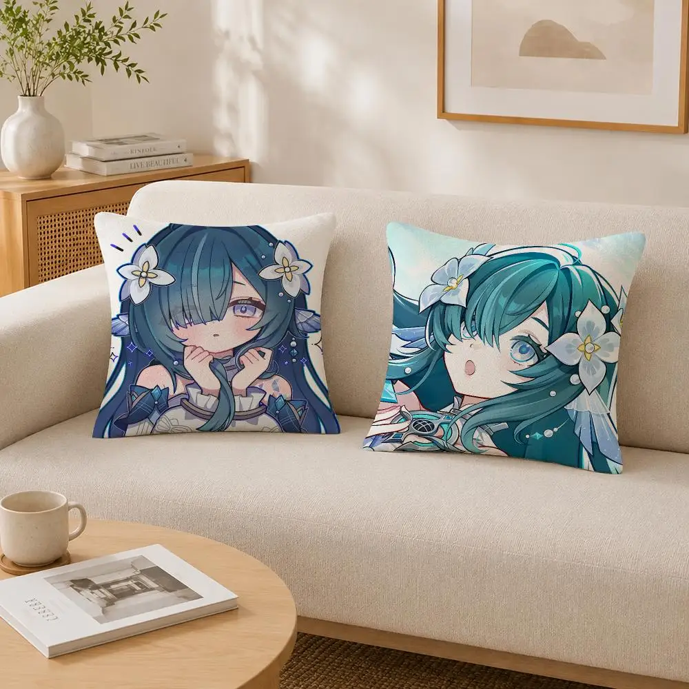 Vodyanitsa-Genshin Impact Cushion Cover Soft Fluffy Short Plush Throw Decorative Cushion Covers for Sofa Bedroom Home Decor