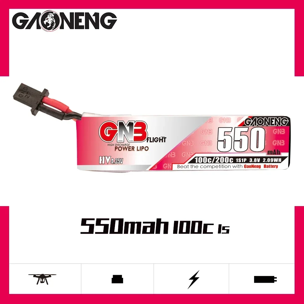 6PCS GAONENG 550mAh 1S 3.8V 100C HV Lipo Battery With High Current GNB27 Plug For RC FPV Drone Mini Four Axis Quadcopter DIY