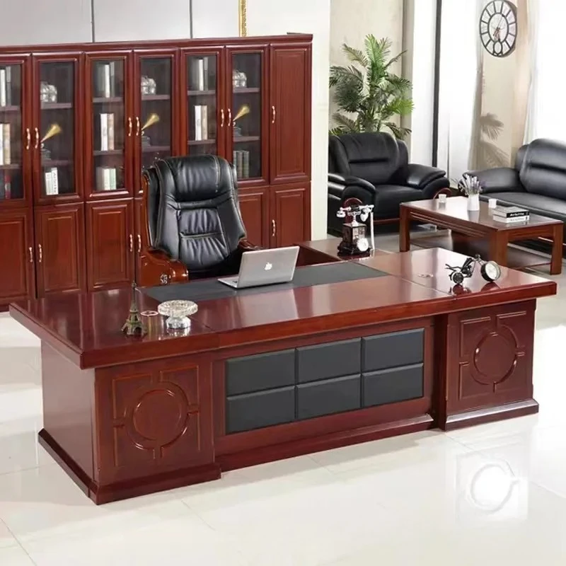 

Office furniture large desk, boss table, office table and chair combination, simple and modern solid wood leath