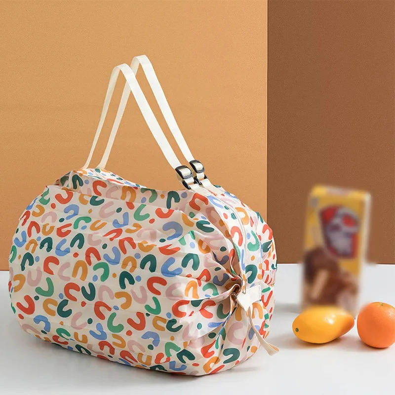 Large Capacity Folding Shopping Bag Eco-Friendly Reusable Portable One Shoulder Handbag For Travel Multipurpose Storage Bag