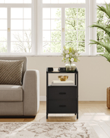 Hzuaneri Bedside Table with LED Lights and Charging Station, Side Table with 2 Fabric Drawers and Shelves, with USB Ports