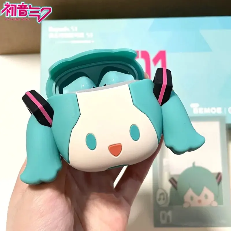 Hatsune Miku Anime Cartoon Wireless Bluetooth Headphones Set Cute Silicone Protective Cover Semi-in-ear Girls Christmas Gift