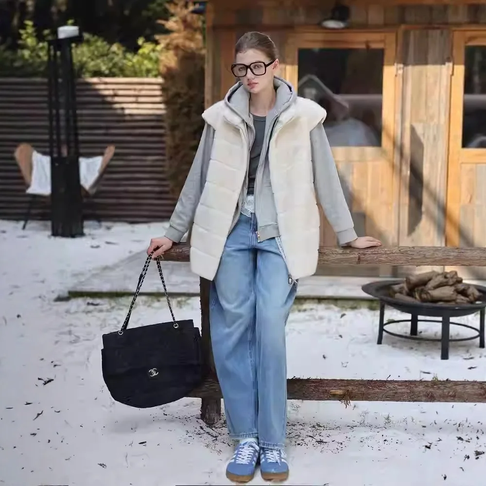 سيدة فرو منك سترة مترهل نمط الإناث ايكو الفراء أبلى الحد الأدنى المرأة الفراء الاصطناعي سترة الرجعية جيوب الرقبة المستديرة #2