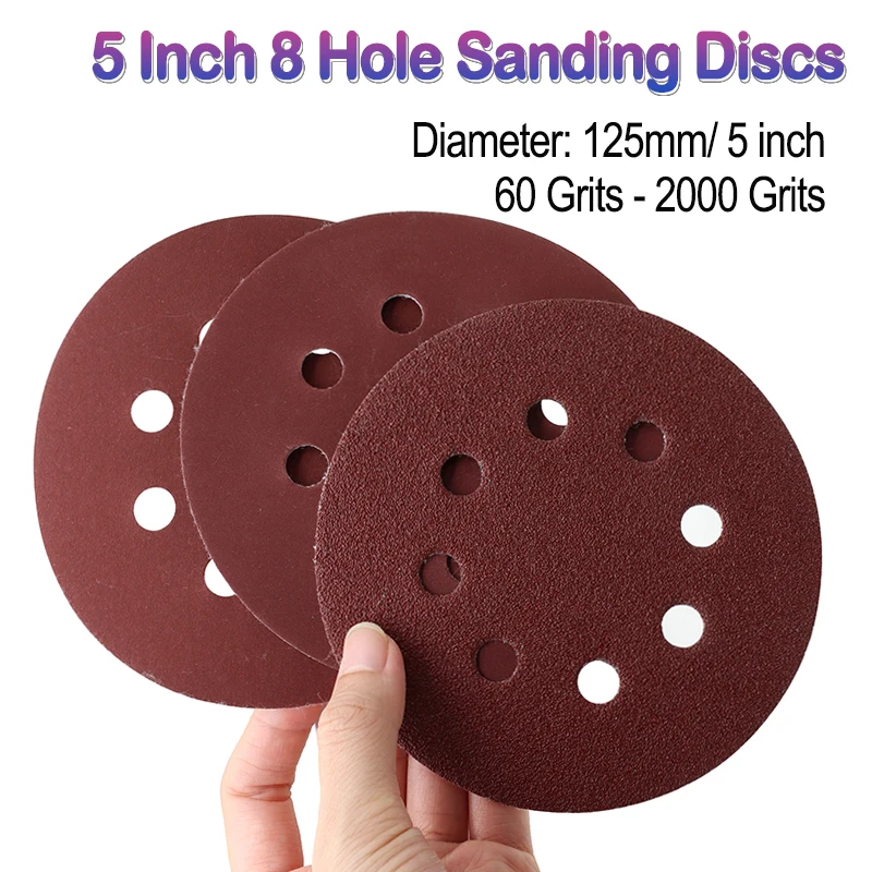 5/10/50pcs 60-2000Grits Sanding Discs 5 Inch 8 Holes Abrasive Sand Paper Hook Loop 125mm Available for Power Sander Sanding Tool