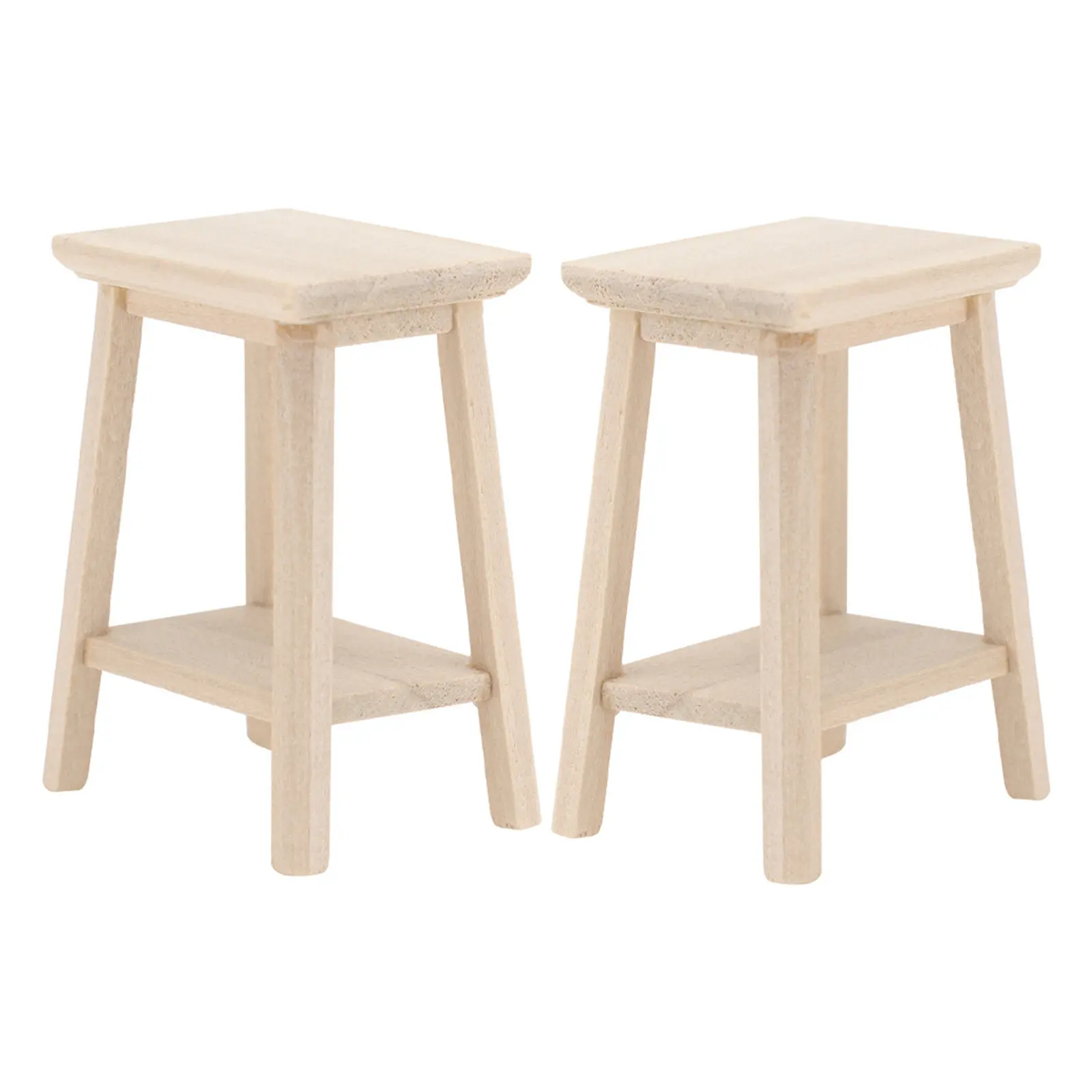 

2 шт. миниатюрных деревянных табурета в деревенском стиле, с гладкой поверхностью, реалистичная миниатюрная мебель для мини-дома, спальни, гостиной, для DIY-декора