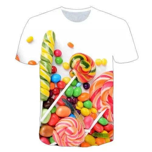 

Новая забавная красочная конфетная женская и мужская футболка с 3D принтом, футболки с короткими рукавами, дышащая футболка с круглым вырезом и короткими рукавами с 3D принтом