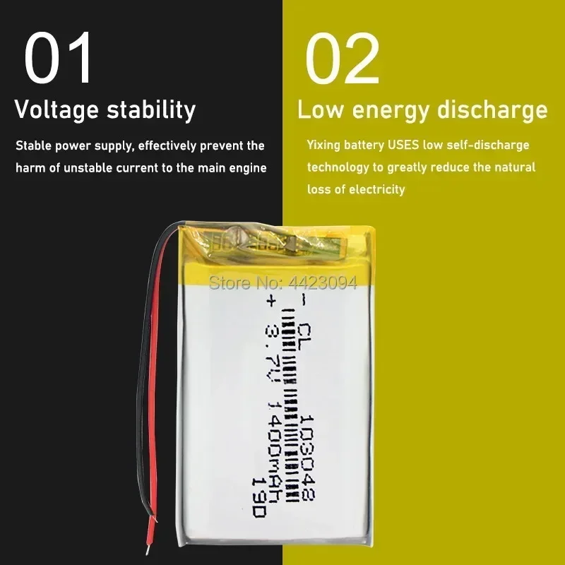 Li-polymer Battery Replacement Battery 103048 DIY Battery Rechargeable 1400mAh Li-Po Lithium for MP3 MP4 DVD Speaker Camera