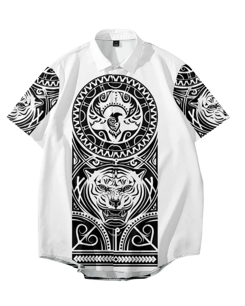 

2022 new men's shirt casual breathable Lapel short sleeve shirt customizable fashion summer beach totem skull short sleeve top