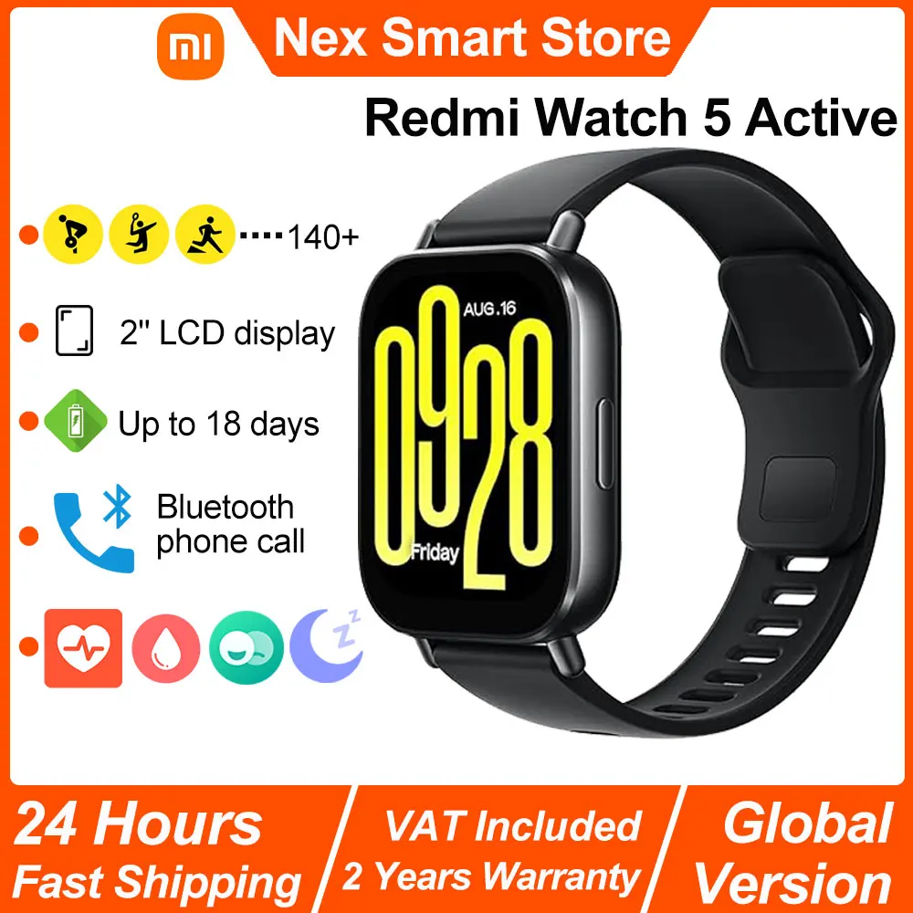 NUEVO Reloj Inteligente Xiaomi Redmi Watch 5 Active, Pantalla LCD de 2 Pulgadas, Monitoreo de Frecuencia Cardíaca y Oxígeno en Sangre Durante Todo el Día, Reloj Inteligente con Llamadas Bluetooth