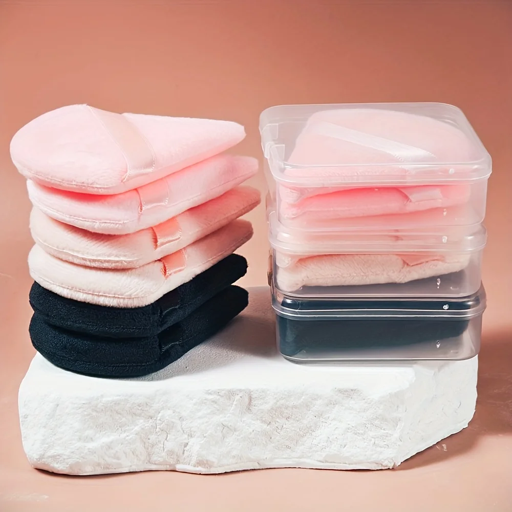 2/6Pcs Velour Puff & Fan Set w/Ergonomic Case | Hydrophilic Blenders for Cream/Powder | Multi-Color Travel Makeup Kit