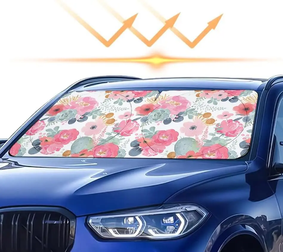 

Car Sun Shade for Watercolor Flowers,Universal Fit Windshield Sunshade for Cars, SUVs, UV Protection & Heat Resistant Foldable A