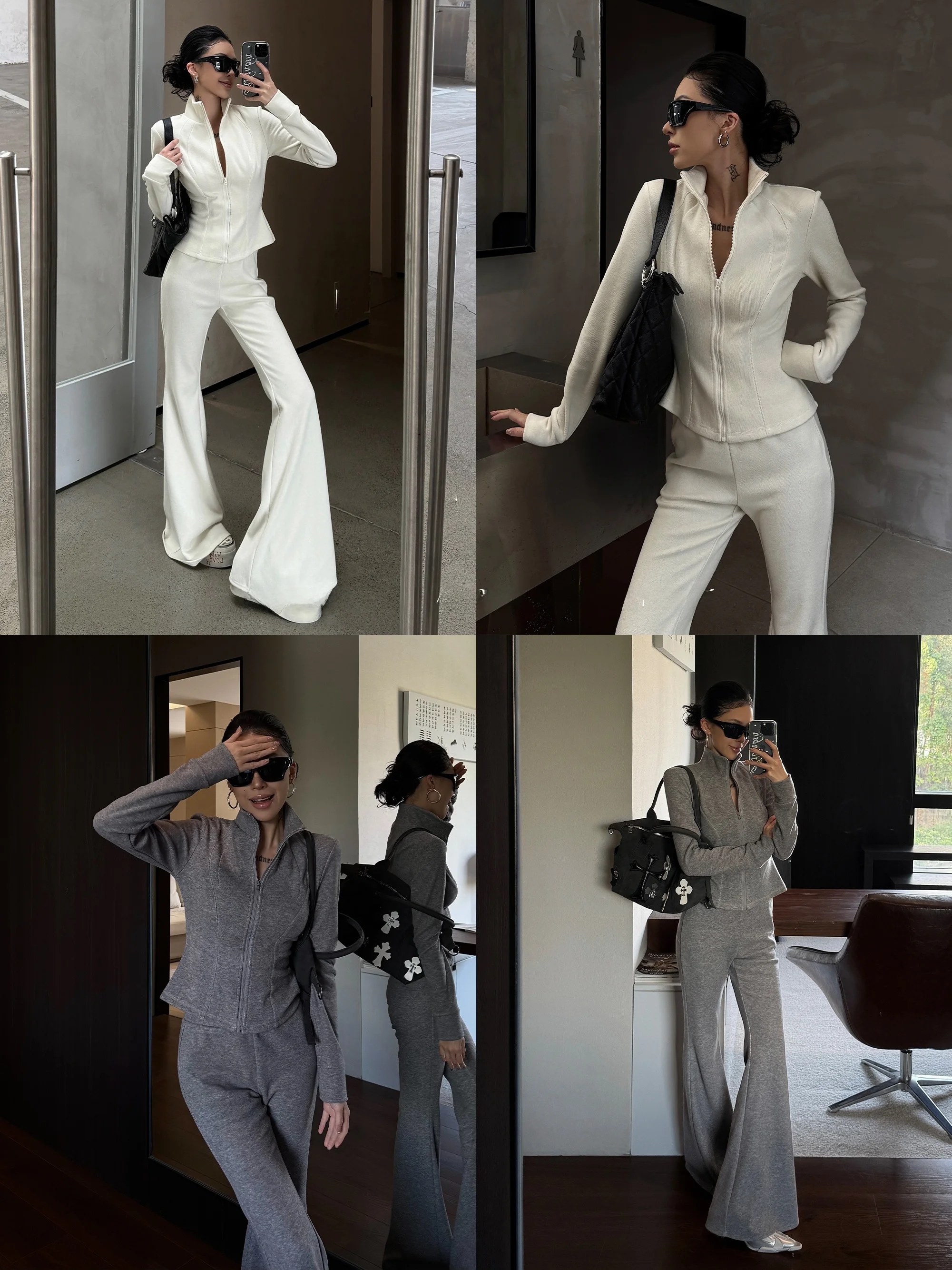 

Wildzero Women's Casual Slimming Two-Piece Set Ele Personali Open Cardigan Jaet Micro Flare Pants Faionable Spring ...