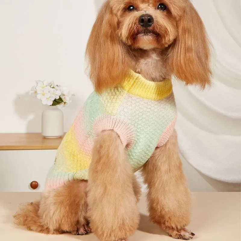 

Dog Apparel Pet Clothes Gradient Rainbow Candy Color Pet sweater Autumn/Winter Teddy Small Dog warm sweater