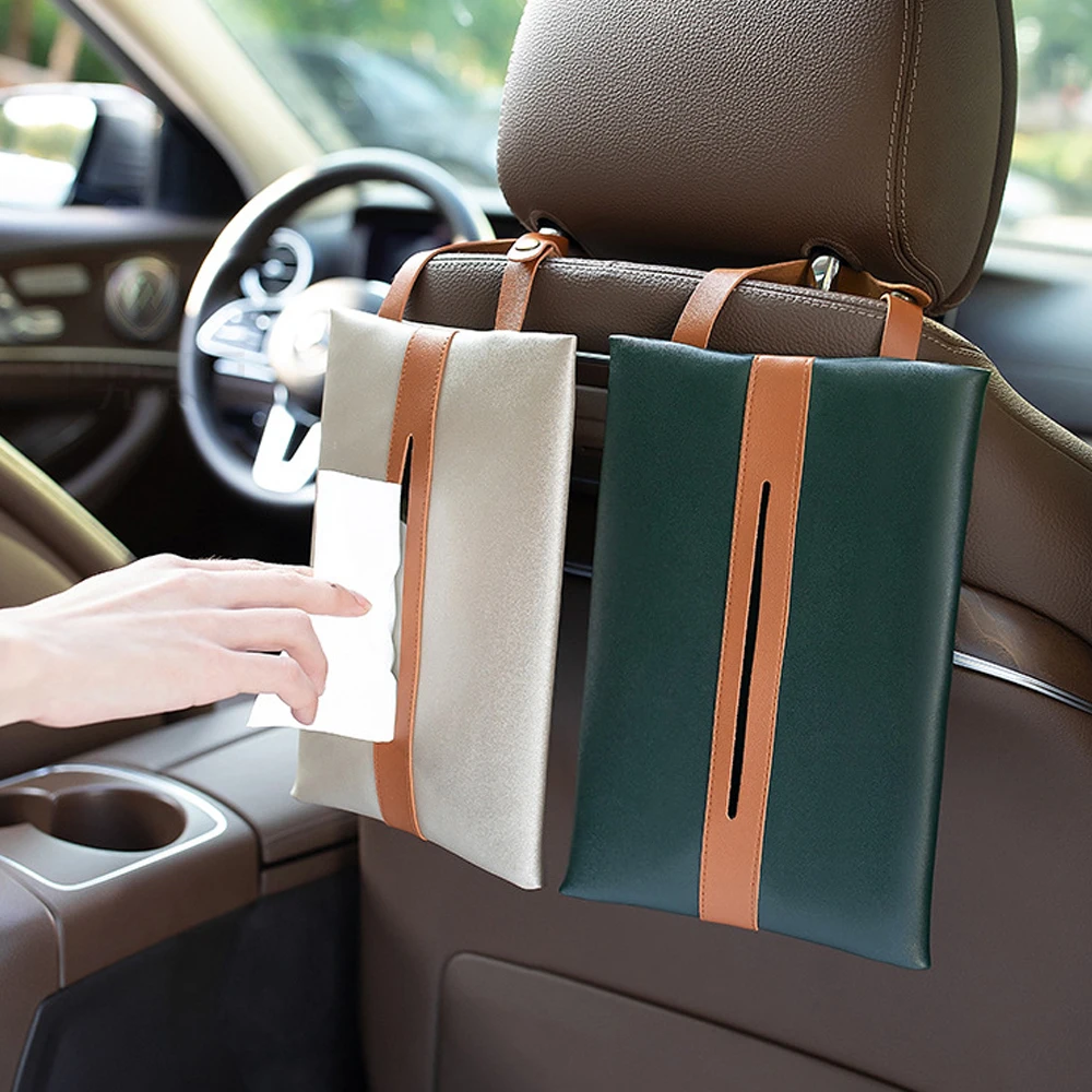 1 ชิ้นกล่องกระดาษทิชชู่แขวนหนังลิ้นชักกล่องที่นั่งด้านหลังสไตล์นอร์ดิกแขวนกระเป๋ารถตกแต่งภายใน