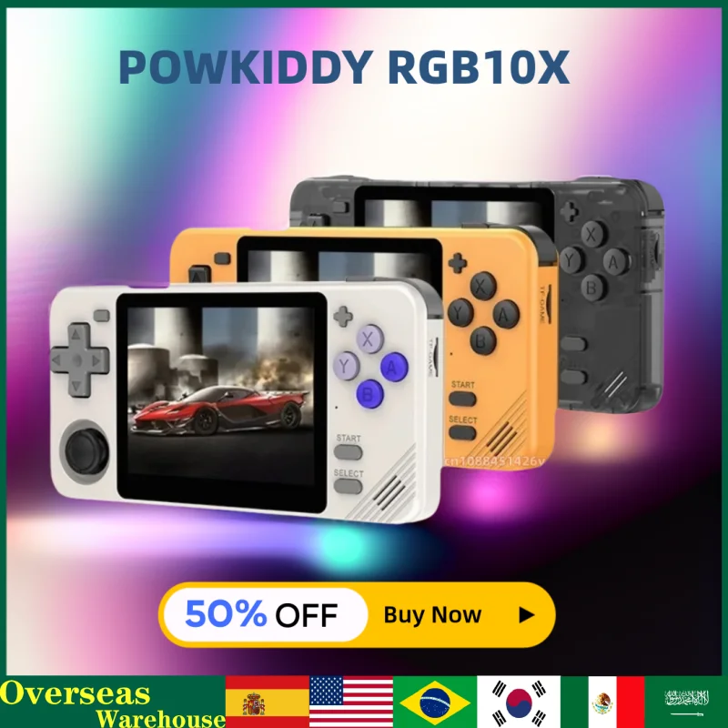 POWKIDDY RGB10X Retro Handheld Game Console 3.5 Inch 4:3 Opendinglinux Portable Video Game Players 128g Giftips Screen Rk3326