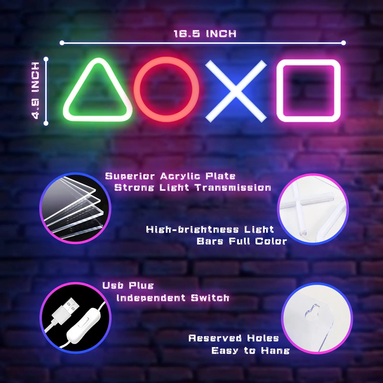 Letrero de neón con icono de juego, decoración artística de pared LED, luz nocturna alimentada por USB para sala de juegos, atmósfera, decoración del hogar, letrero temático para juegos