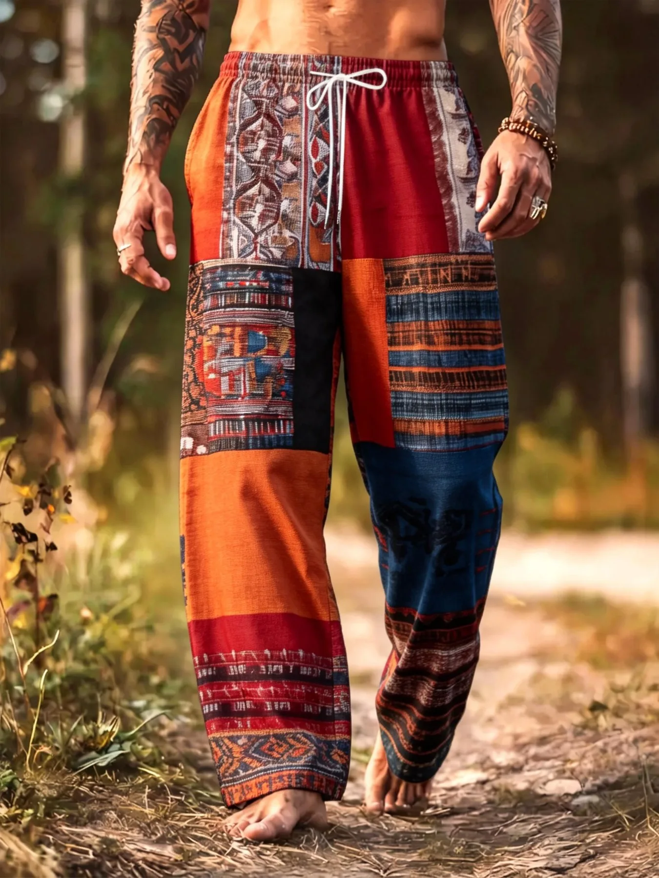 

2026 Summer Men's New Fashionable High End Pants with Retro Ethnic Patterns Bohemian Leisure Vacation Party Pants