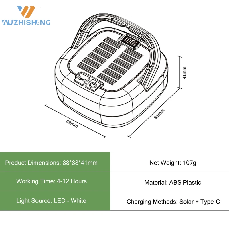 ไฟแคมป์ปิ้งพลังงานแสงอาทิตย์ 5 โหมด ซูมได้ ชาร์จเร็วแบบ Type C หน้าจอแสดงผลดิจิตอล ป้องกันการชาร์จเกิน 1000mAh สำหรับเต็นท์กลางแจ้งและสวน