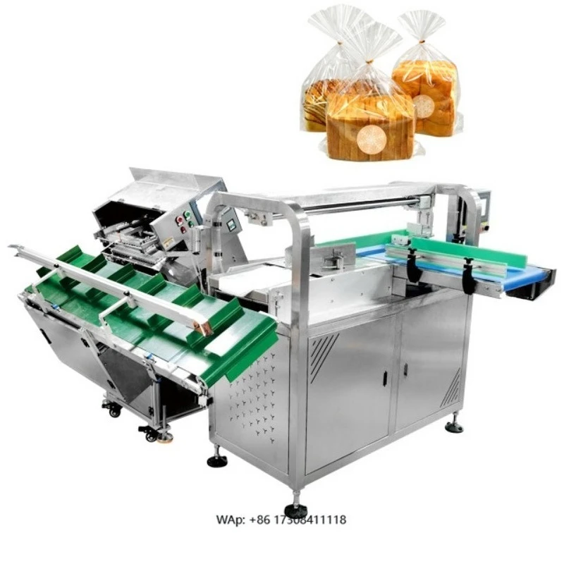Automatic plastic bag tortilla croissant slicing twist tying machine with automatic bag opening machine