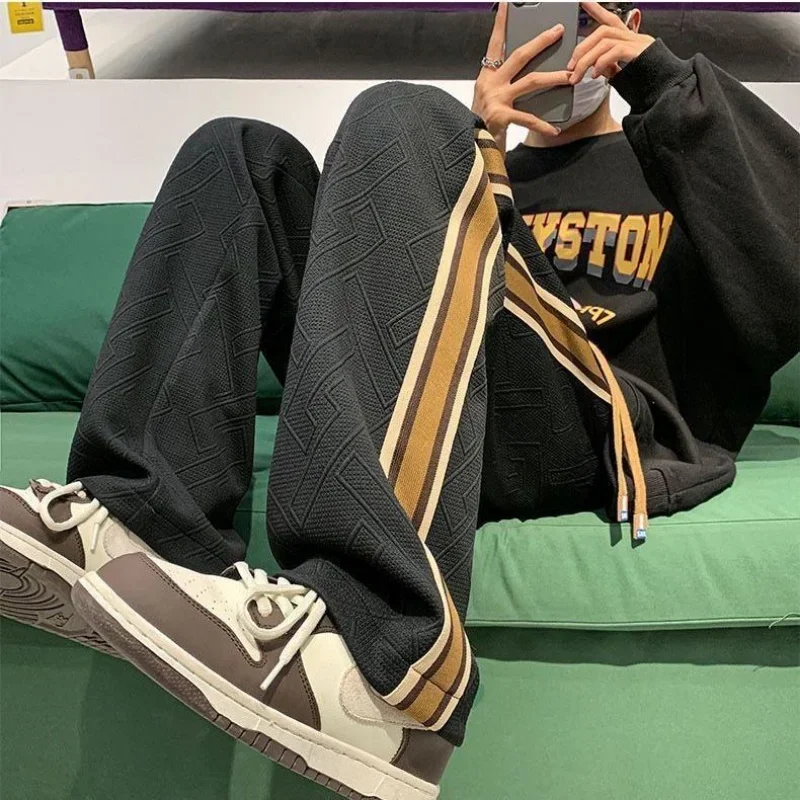 Sweatpants for Men Stripe Trousers Straight Male Sweat Pants Wide Leg Baggy Vintage Tracksuit Bottoms Stylish Harajuku Fashion