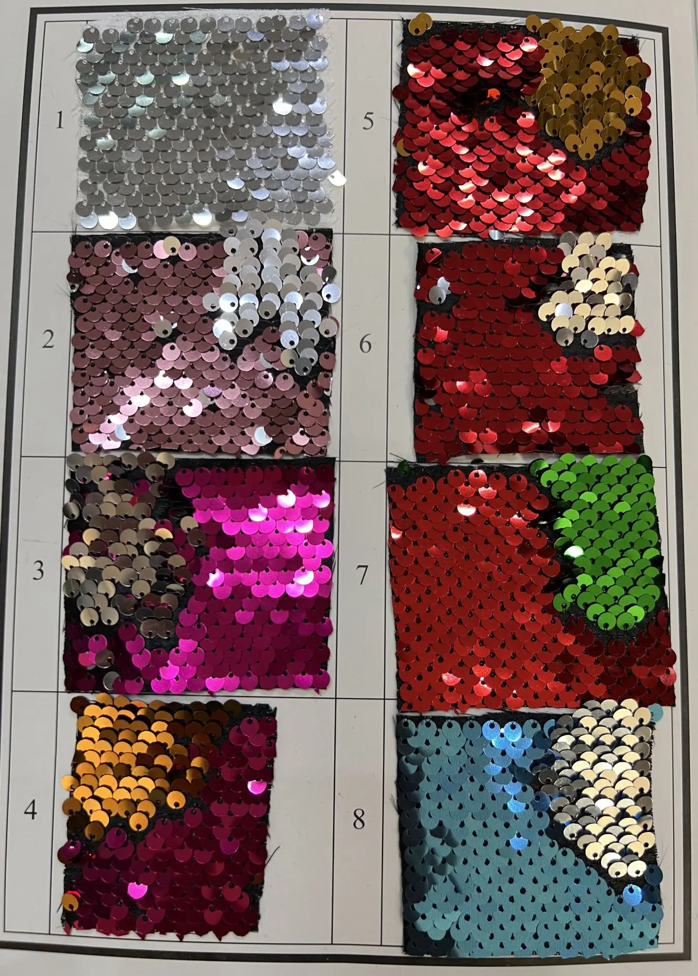 Tessuto ricamato con tubo in scala flip a 2 colori glitterato Tessuto con paillettes circolari da 5 mm per abito da sera Materiale in pizzo