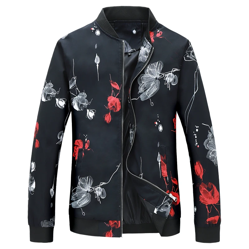 Autumn New Fashion Print Men's Jacket Stand Collar Flower Coat Casual Slim Fit Baseball Jackets 6XL