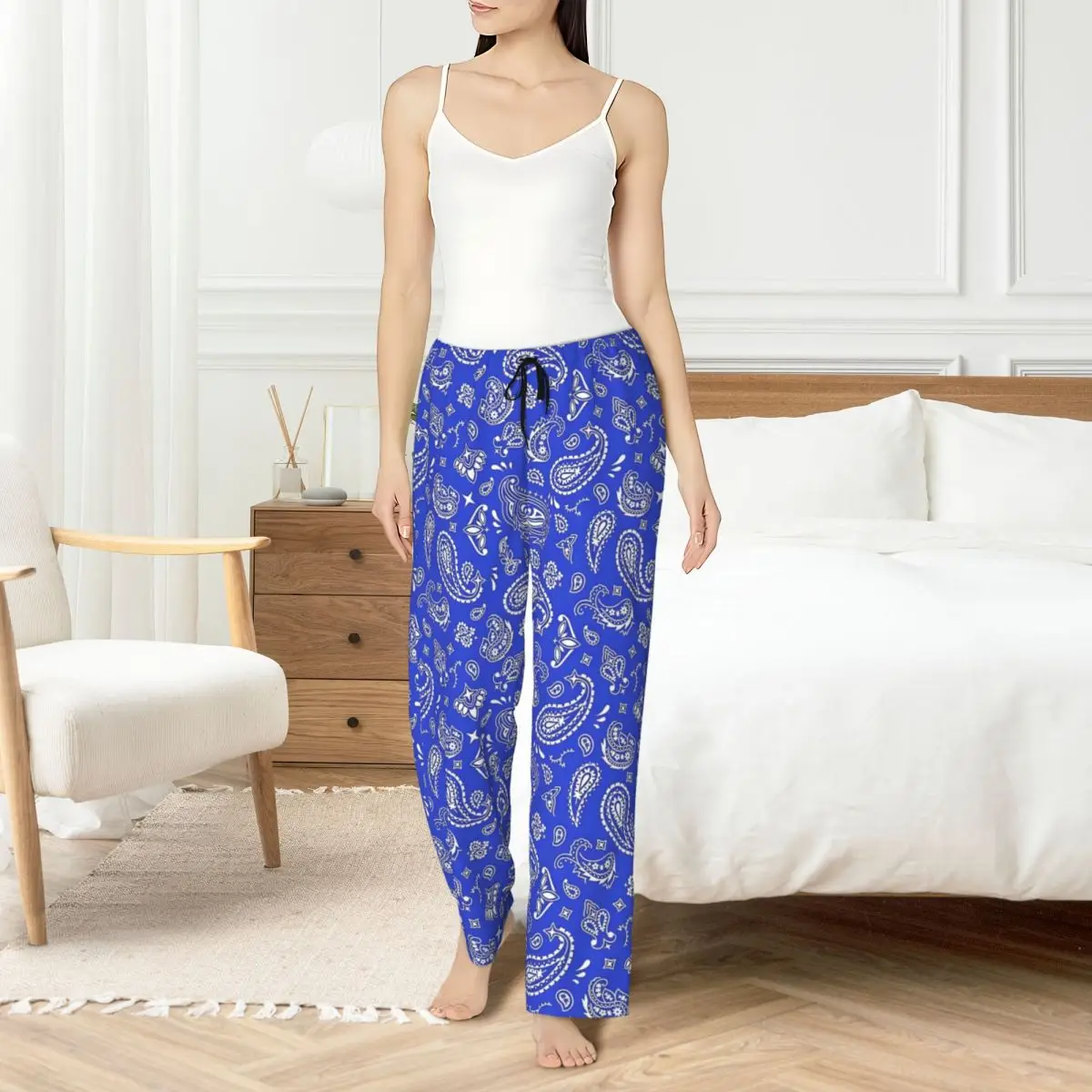 Custom Paisley Pajama Pants for Women Floral Pattern Lounge Sleep Drawstring Sleepwear Bottoms with Pockets