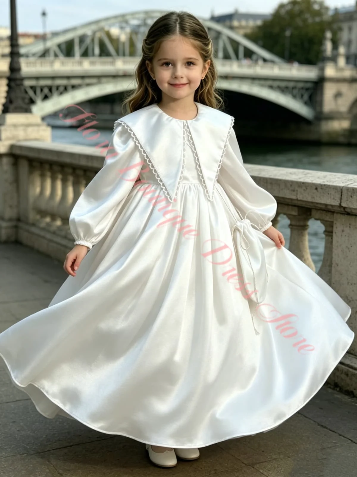 Girls Party Gown Chic Shawl Lapel High Waist Flower Girl Dresses for Wedding 2-14Y Kids First Communion Pageant Dress Customized